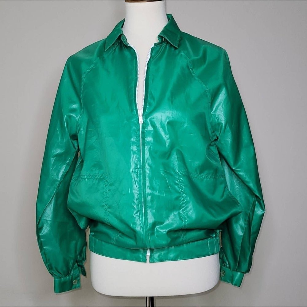 Koret Vintage Green Zip-Up Collared Windbreaker with Pockets - sz Small